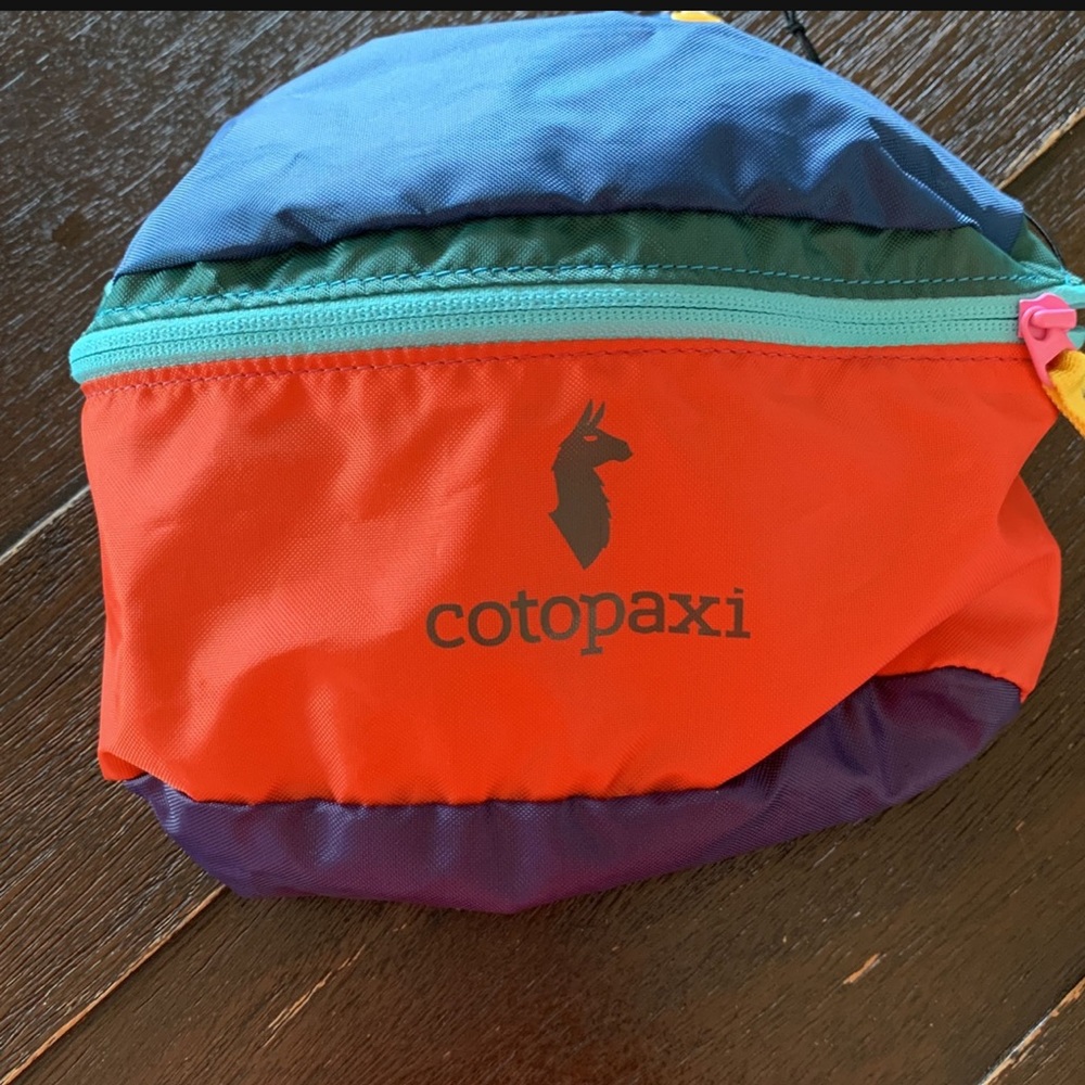 cotopaxi multicolor fanny pack pouch - orange, blue, purple, teal, green